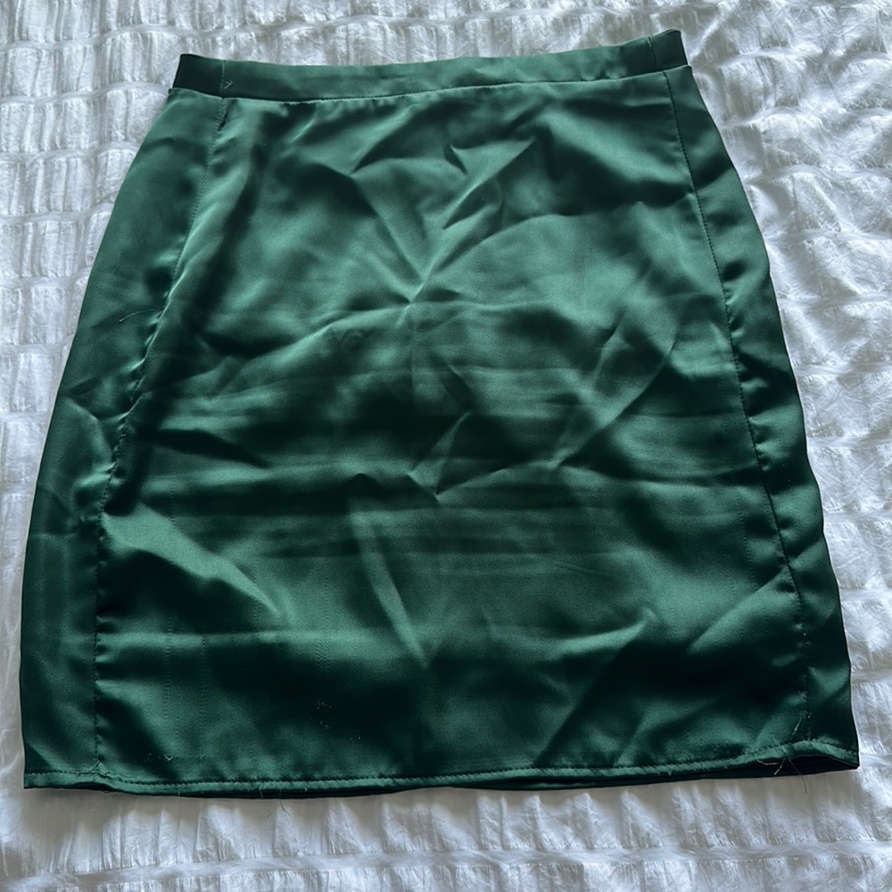 green satin mini skirt